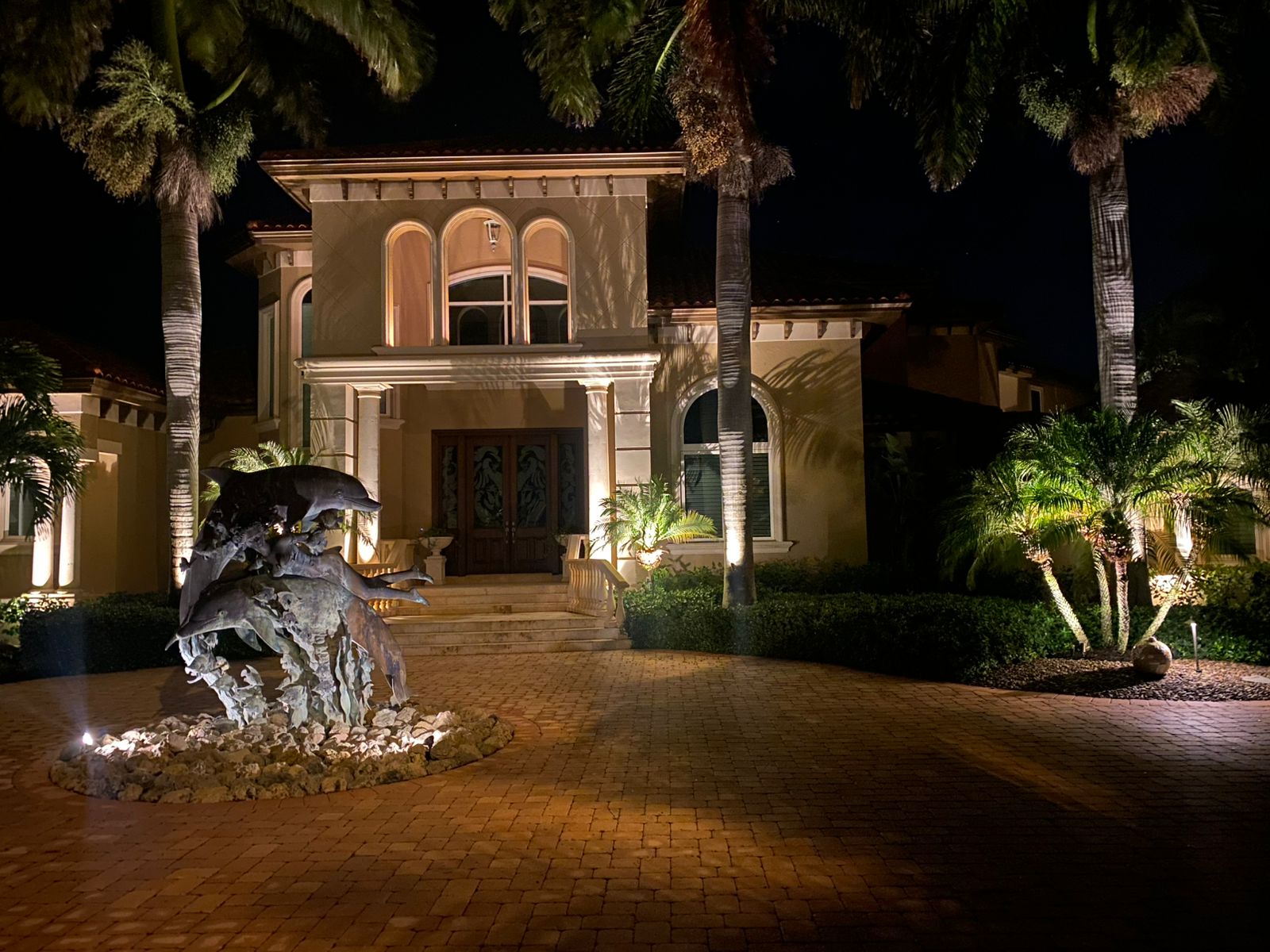 Front elevation lighting on luxury residence